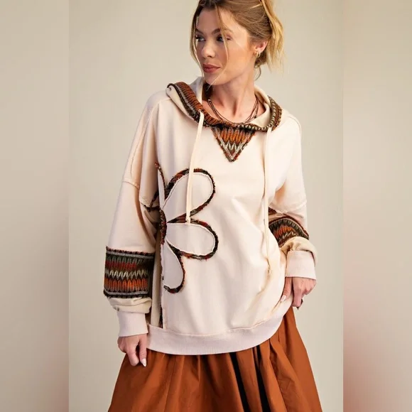 #200 Sale 🥳 3 left Easel Floral Embroidered Hoodie - Cream - Picture 5 of 6